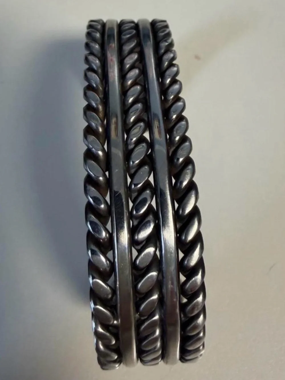 Vintage Heavy Stainless Steel Southwestern Cuff Bracelet Artisan Welded - 8”